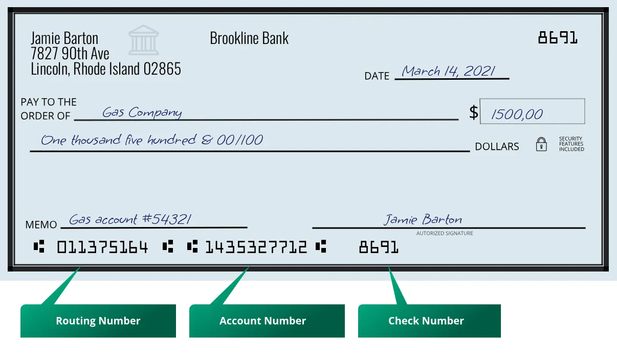 Where to find Brookline Bank routing number on a paper check?