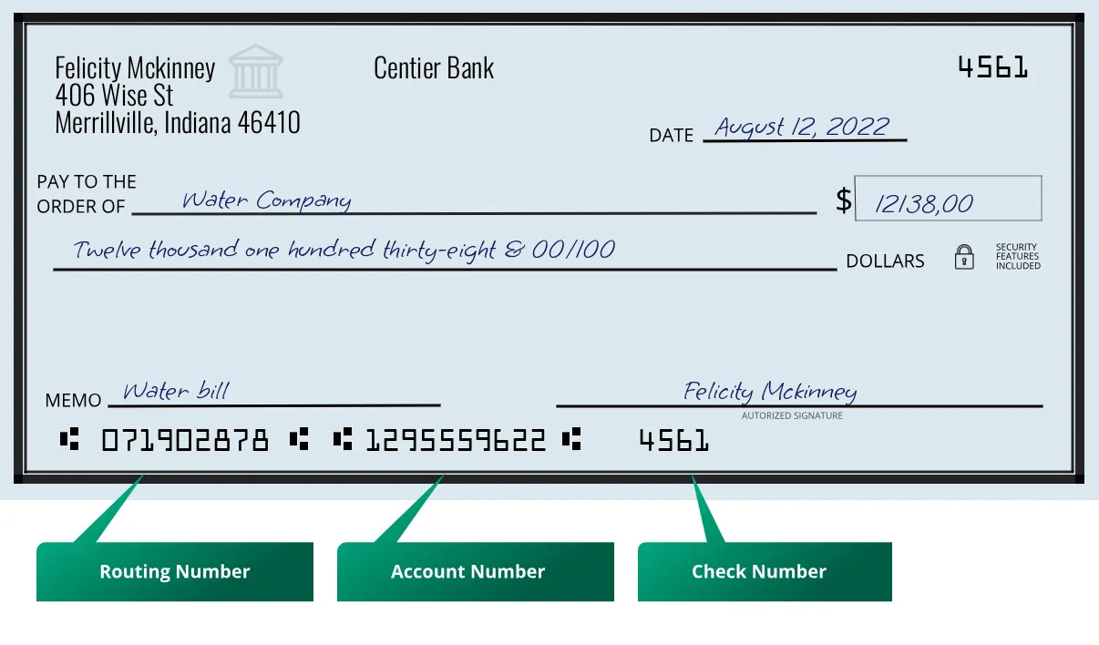 Where to find Centier Bank routing number on a paper check?