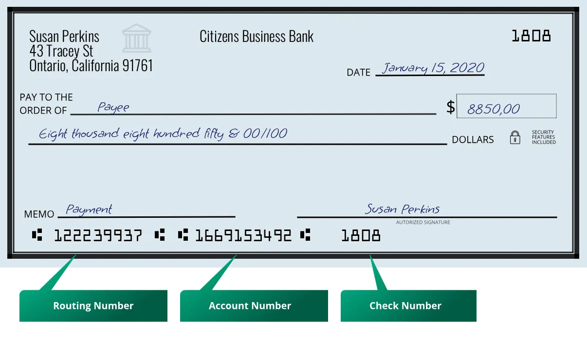 Where to find Citizens Business Bank routing number on a paper check?