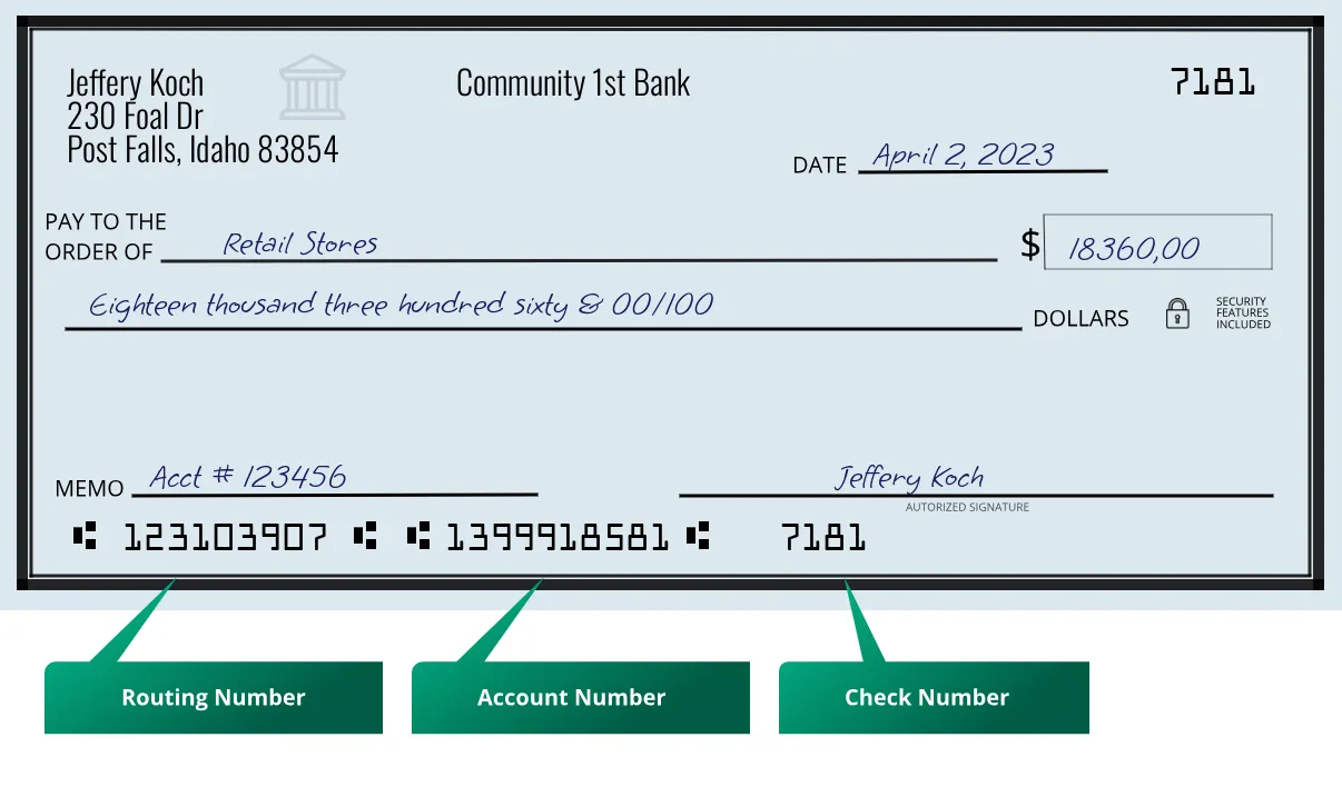 Where to find Community 1st Bank routing number on a paper check?
