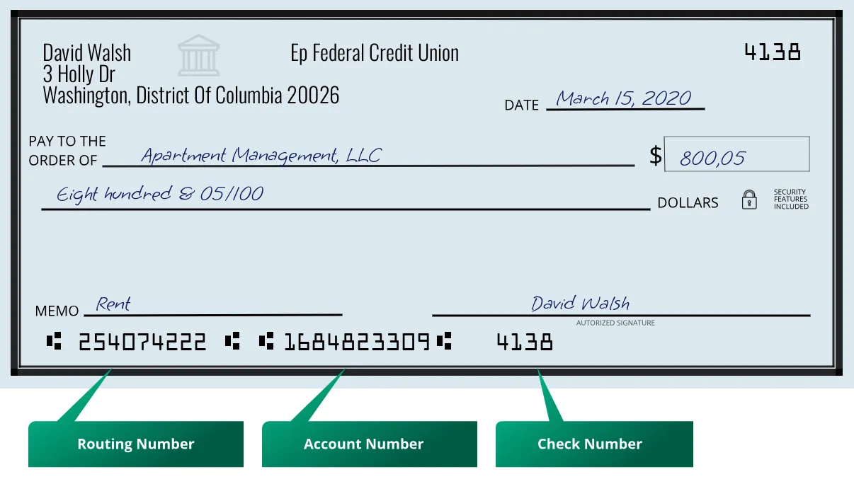 Where to find Ep Federal Credit Union routing number on a paper check?
