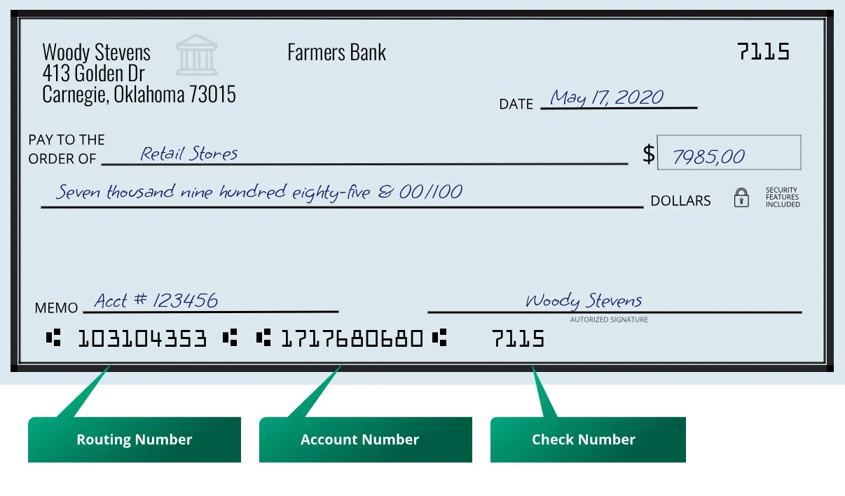 Where to find Farmers Bank routing number on a paper check?