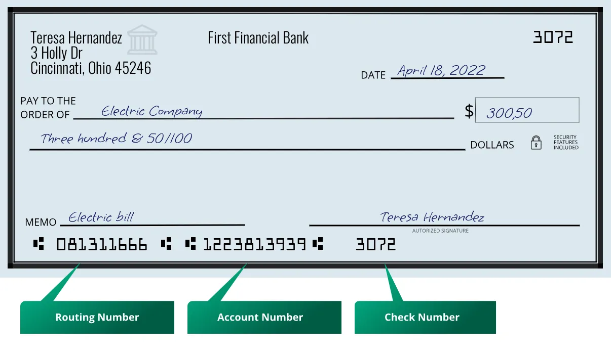 Where to find First Financial Bank routing number on a paper check?