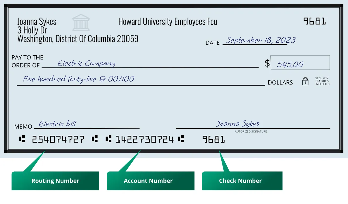 Where to find Howard University Employees Fcu routing number on a paper check?
