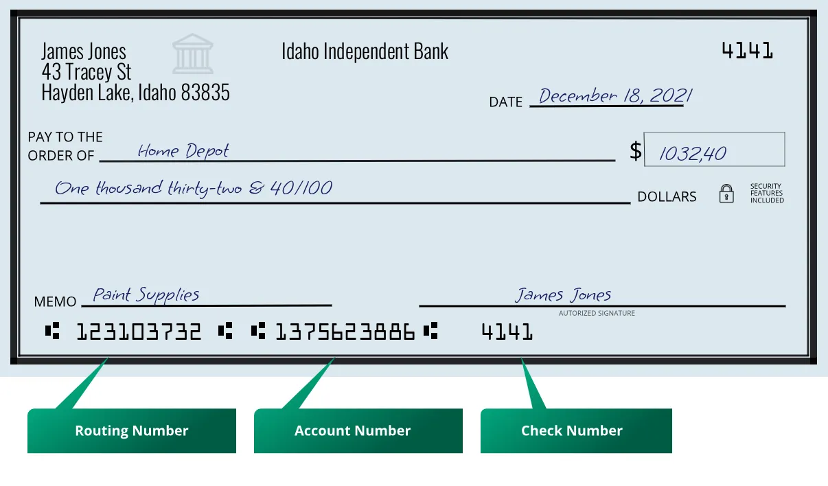 Where to find Idaho Independent Bank routing number on a paper check?