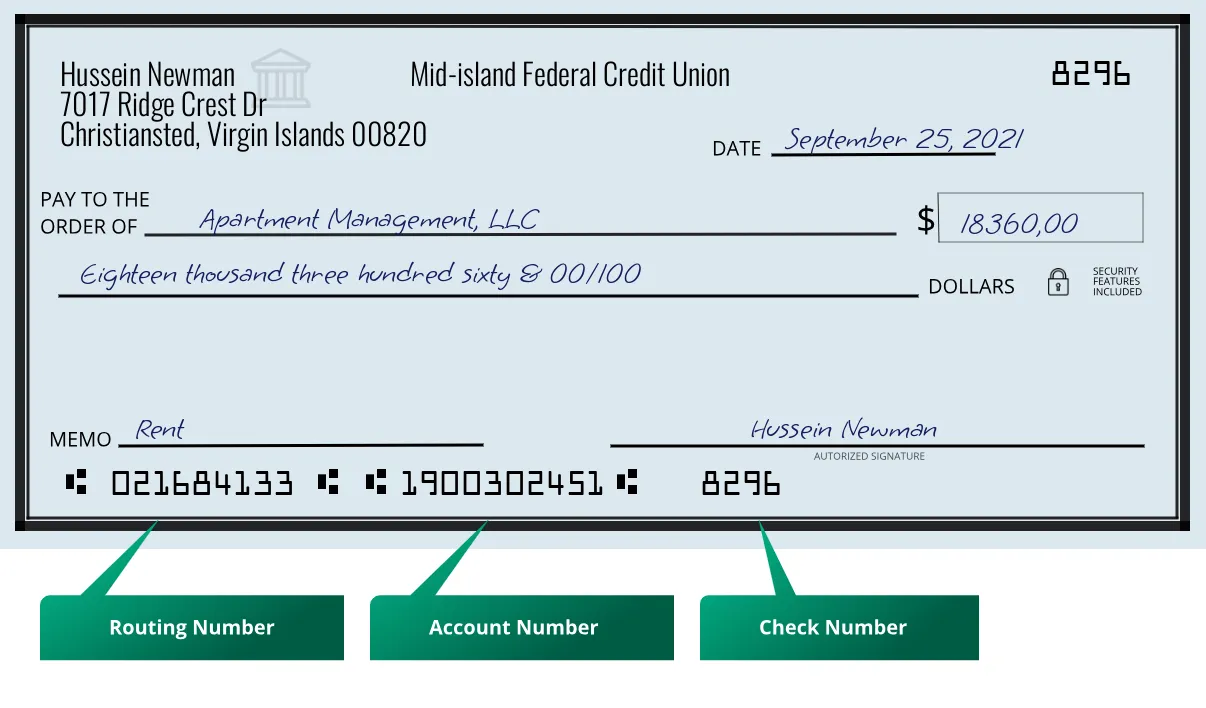 Where to find Mid-island Federal Credit Union routing number on a paper check?