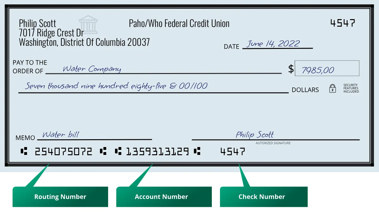 Where to find Paho/Who Federal Credit Union routing number on a paper check?