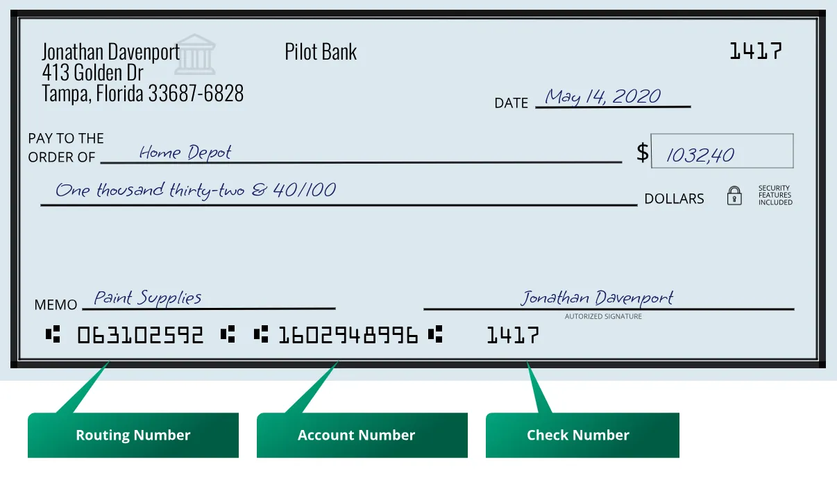 Where to find Pilot Bank routing number on a paper check?
