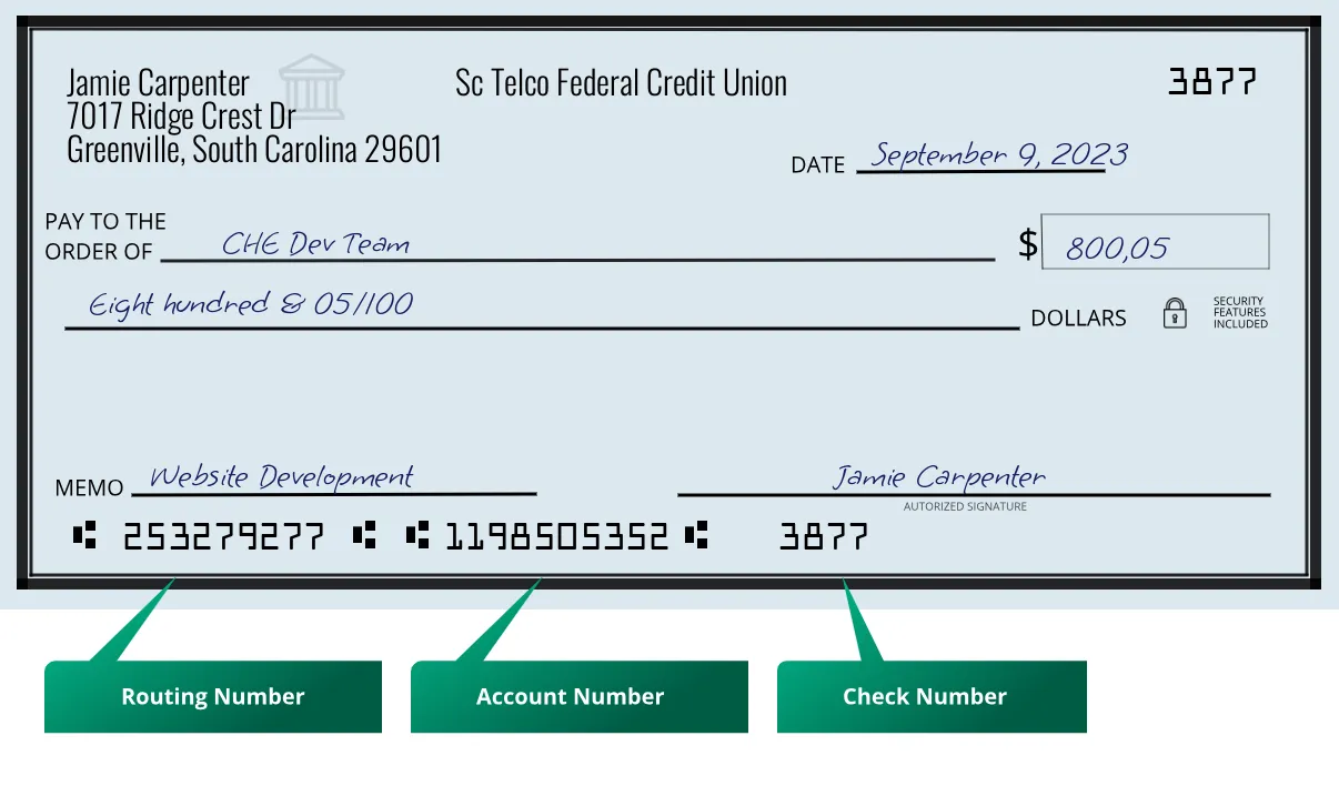 Where to find Sc Telco Federal Credit Union routing number on a paper check?