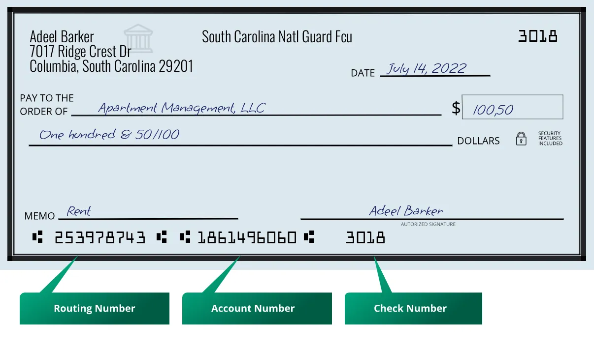 Where to find South Carolina Natl Guard Fcu routing number on a paper check?