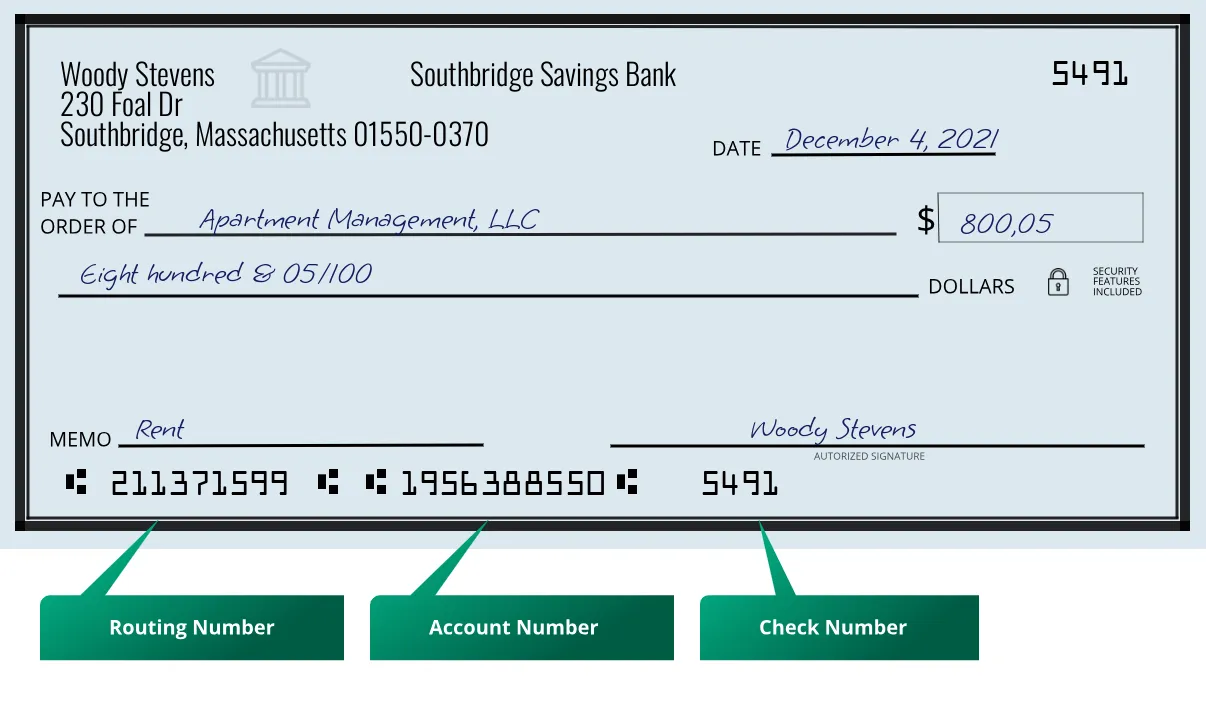 Where to find Southbridge Savings Bank routing number on a paper check?