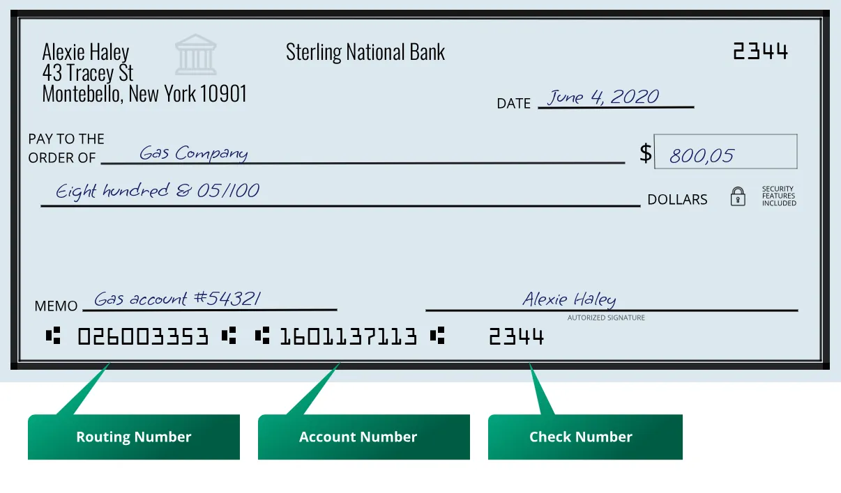 Where to find Sterling National Bank routing number on a paper check?