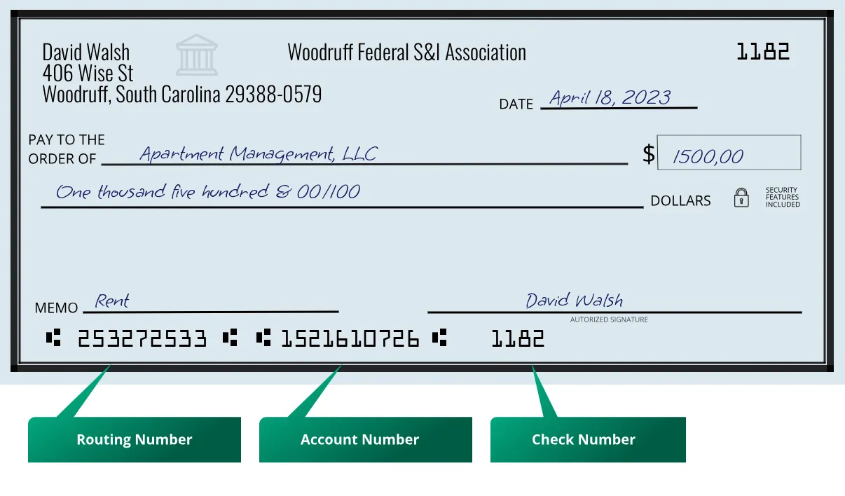 Where to find Woodruff Federal S&l Association routing number on a paper check?