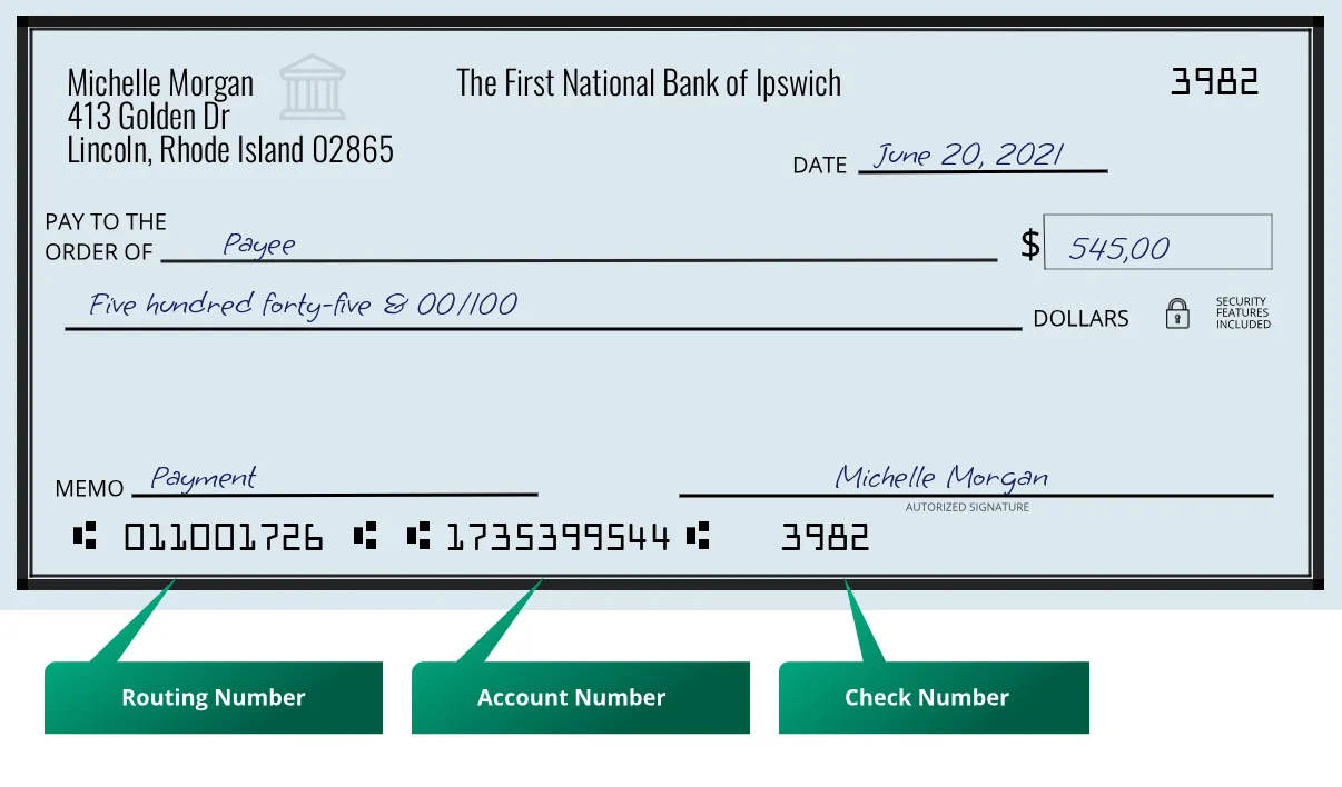 011001726 routing number The First National Bank Of Ipswich Lincoln