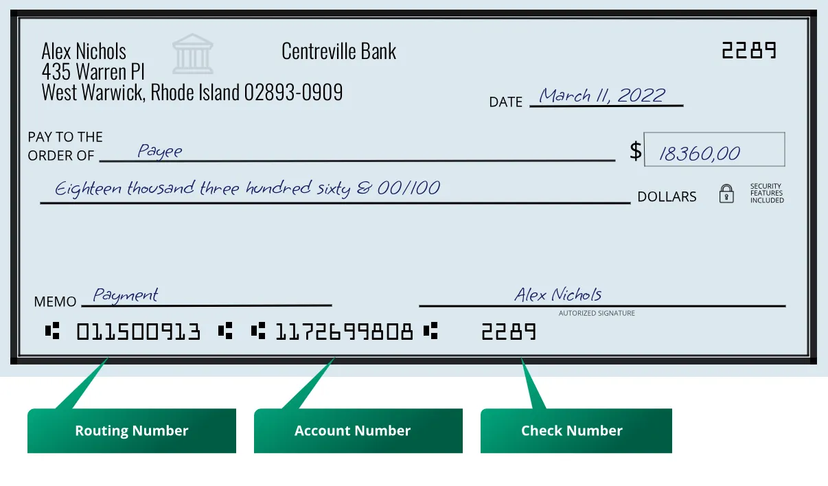 011500913 routing number Centreville Bank West Warwick