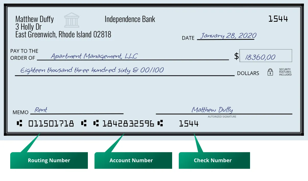 011501718 routing number on a paper check