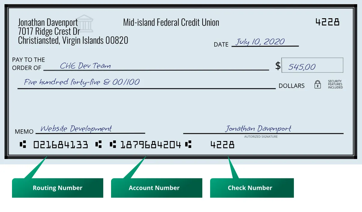 021684133 routing number on a paper check