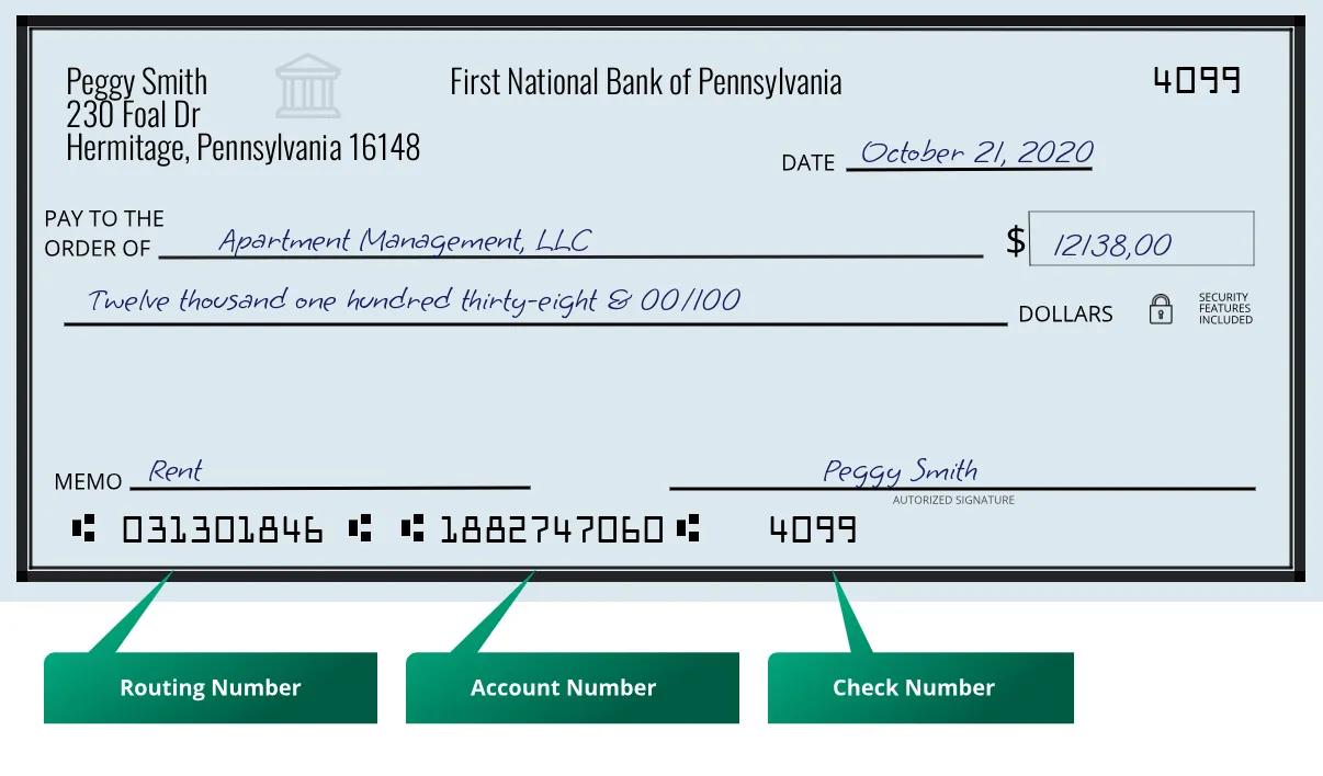 031301846 routing number First National Bank Of Pennsylvania Hermitage