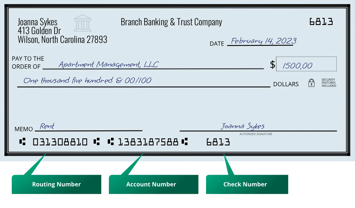 031308810 routing number Branch Banking & Trust Company Wilson