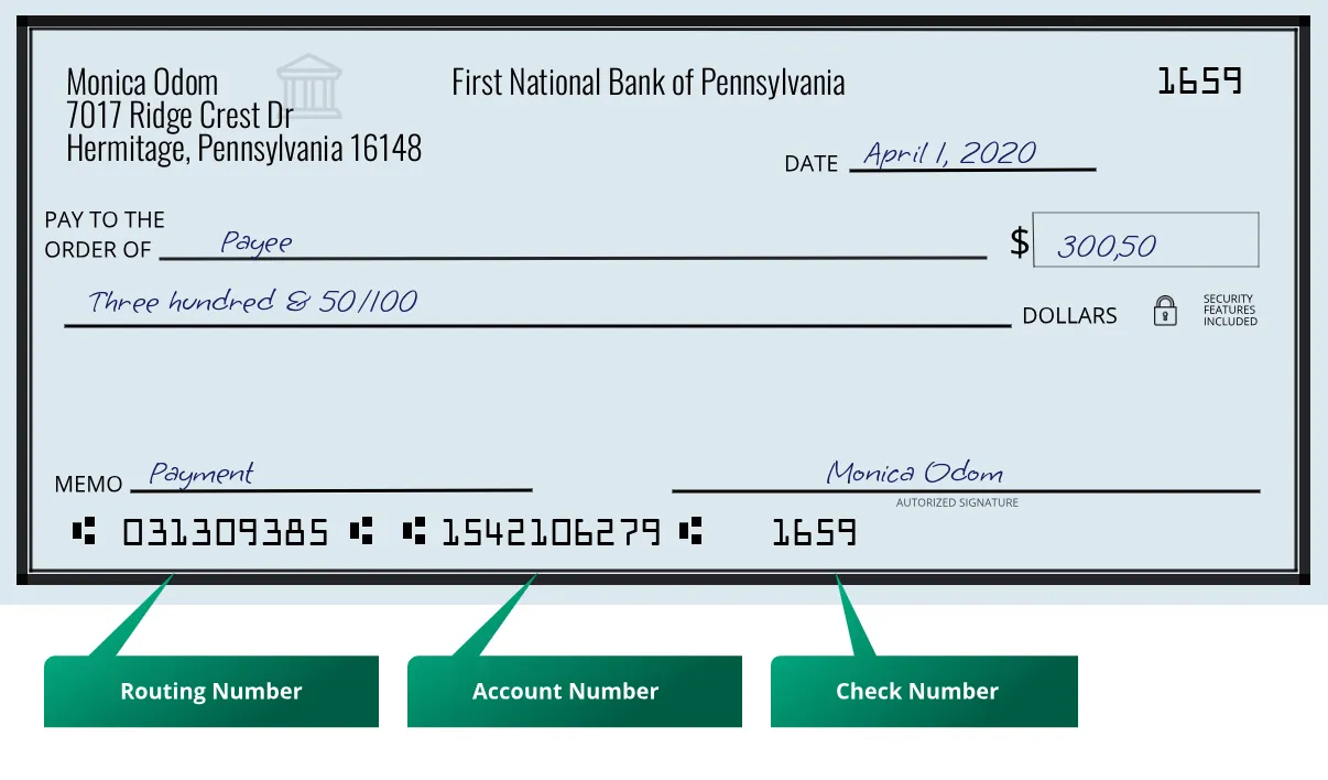 031309385 routing number First National Bank Of Pennsylvania Hermitage