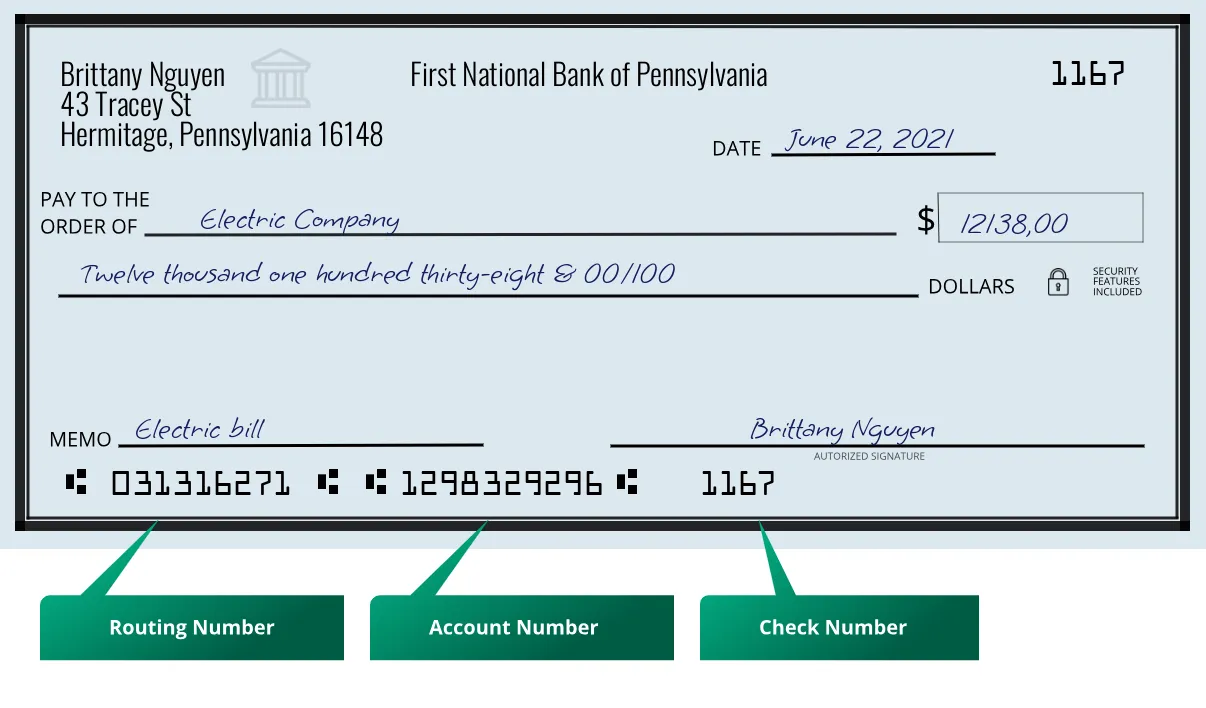 031316271 routing number First National Bank Of Pennsylvania Hermitage