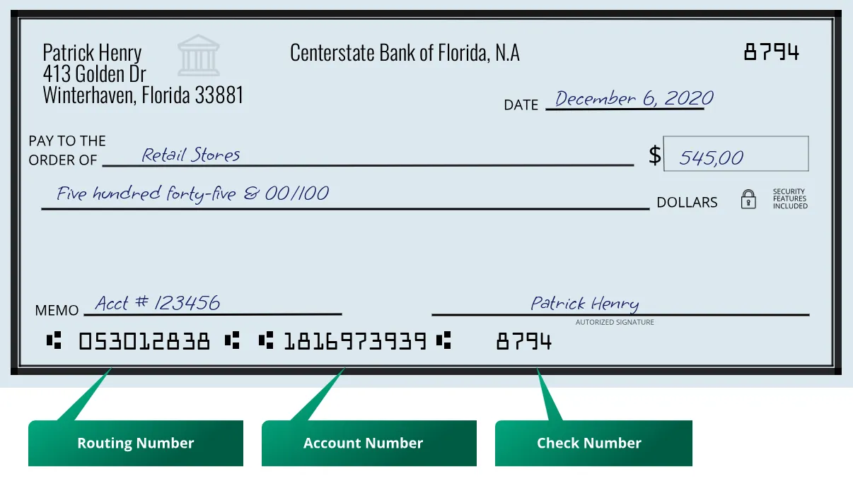 053012838 routing number Centerstate Bank Of Florida, N.a Winterhaven