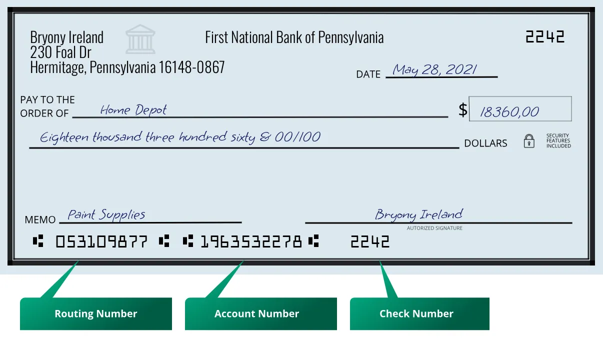 053109877 routing number First National Bank Of Pennsylvania Hermitage