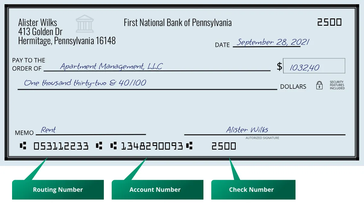 053112233 routing number First National Bank Of Pennsylvania Hermitage