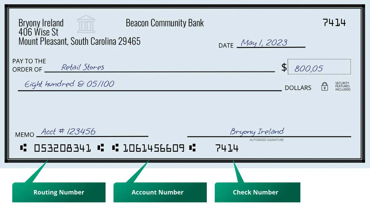 053208341 routing number Beacon Community Bank Mount Pleasant