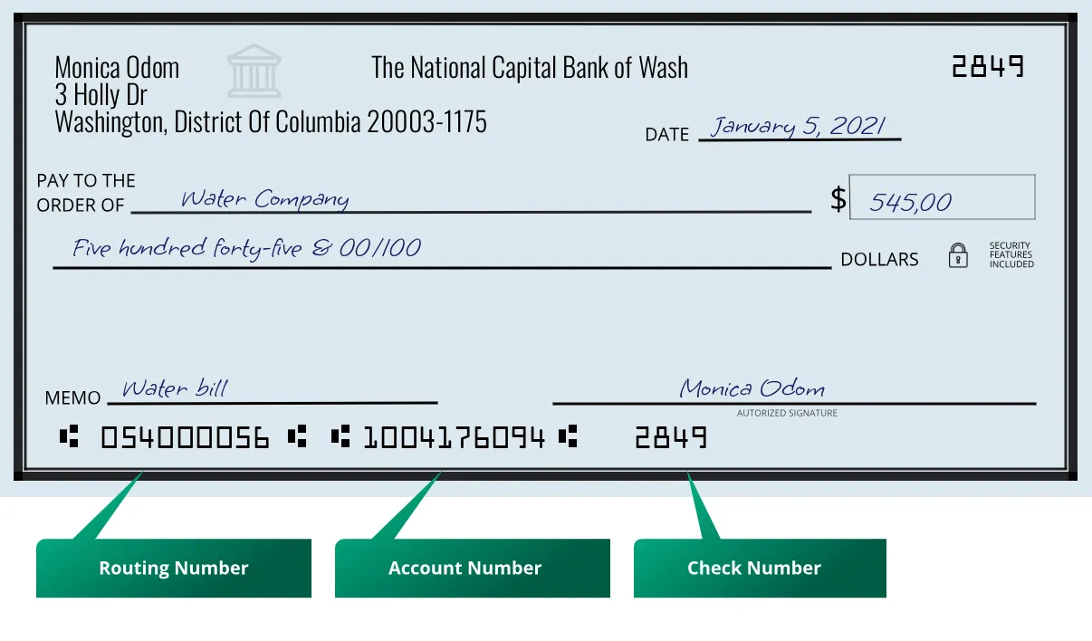 054000056 routing number The National Capital Bank Of Wash Washington