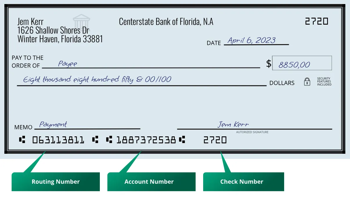 063113811 routing number Centerstate Bank Of Florida, N.a Winter Haven