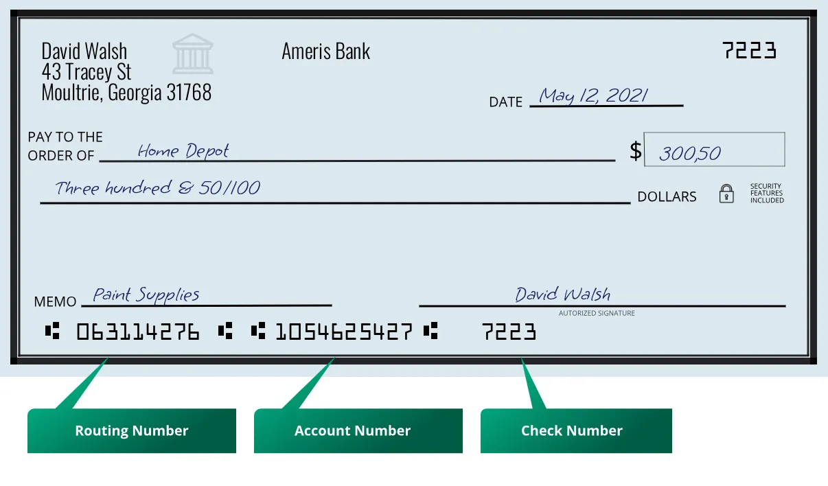 063114276 routing number Ameris Bank Moultrie