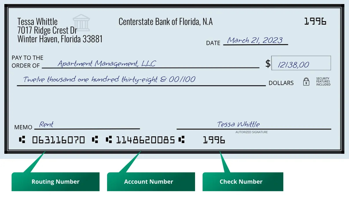 063116070 routing number Centerstate Bank Of Florida, N.a Winter Haven