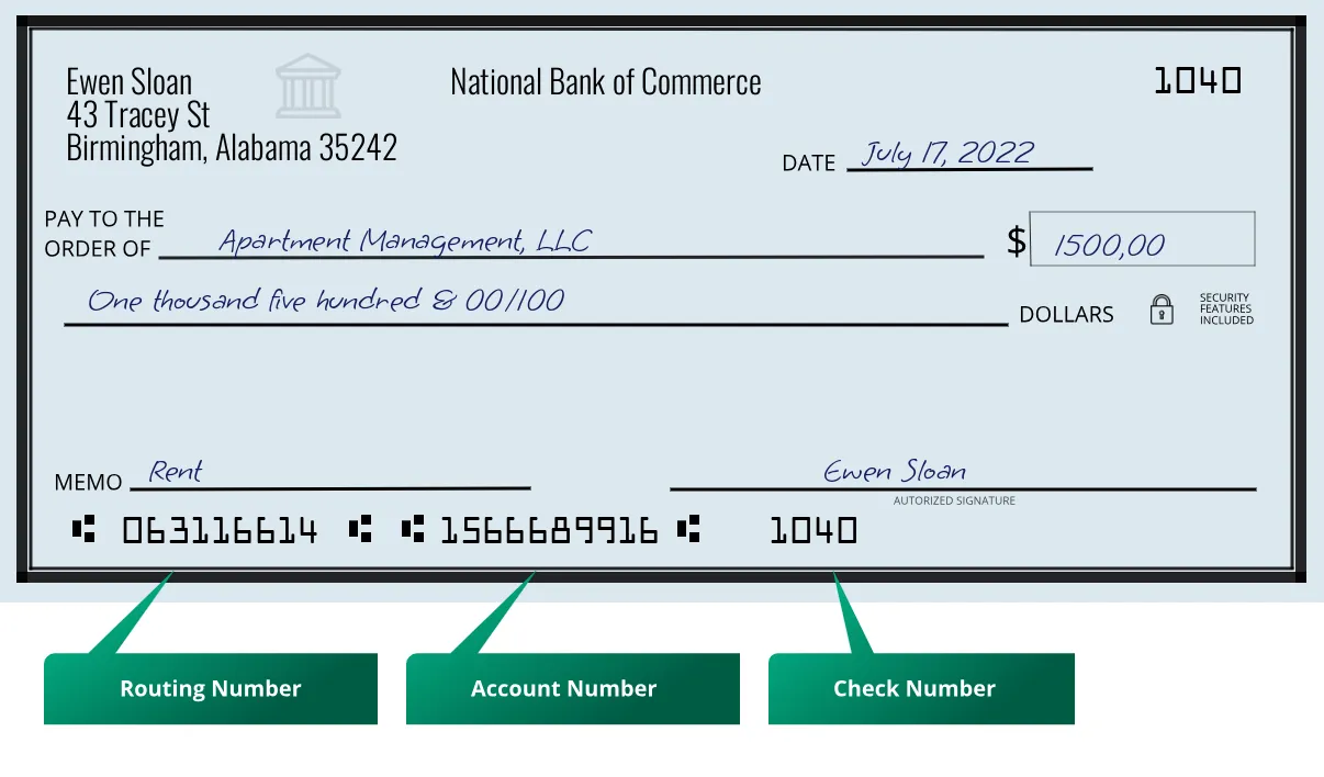063116614 routing number National Bank Of Commerce Birmingham