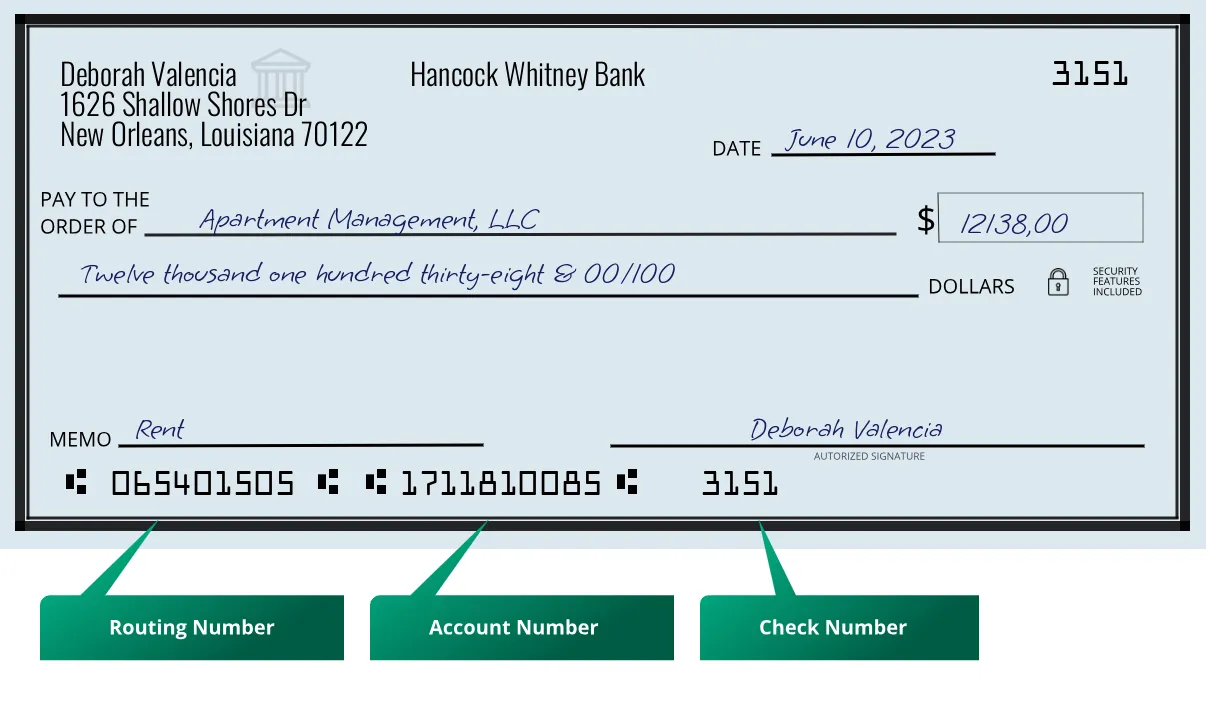 065401505 routing number Hancock Whitney Bank New Orleans