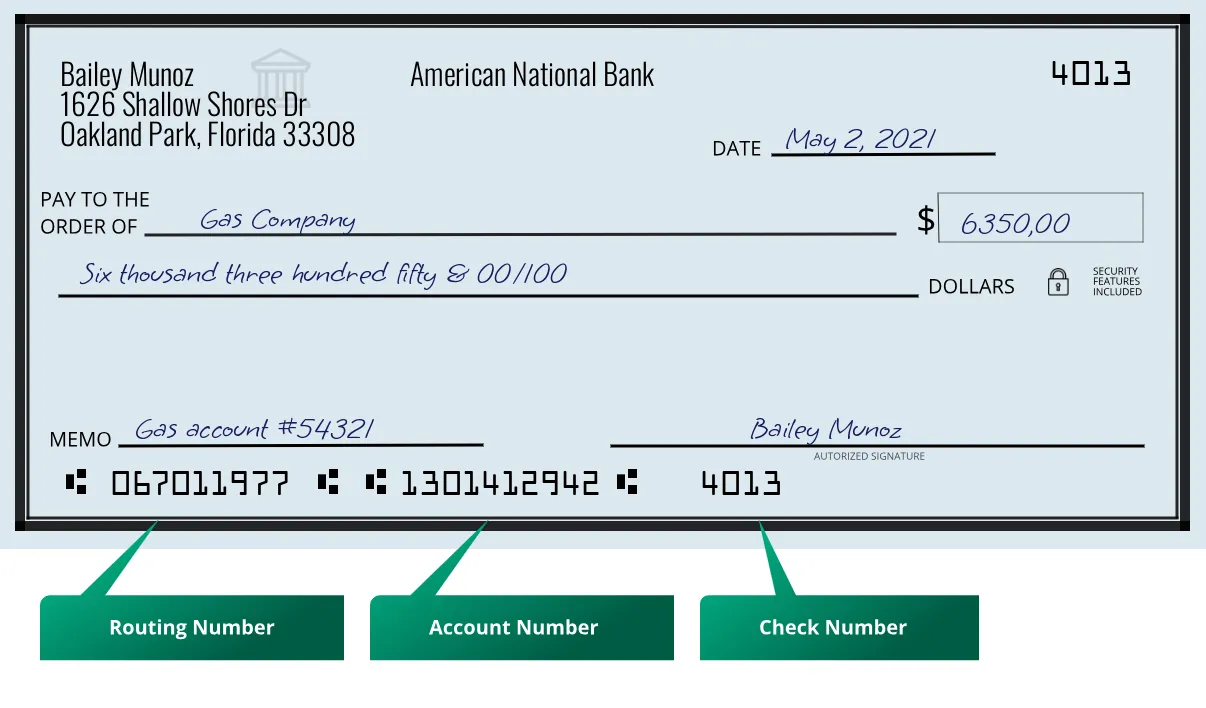 067011977 routing number American National Bank Oakland Park