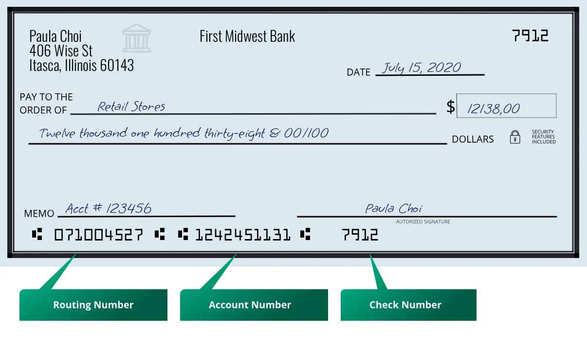071004527 routing number First Midwest Bank Itasca