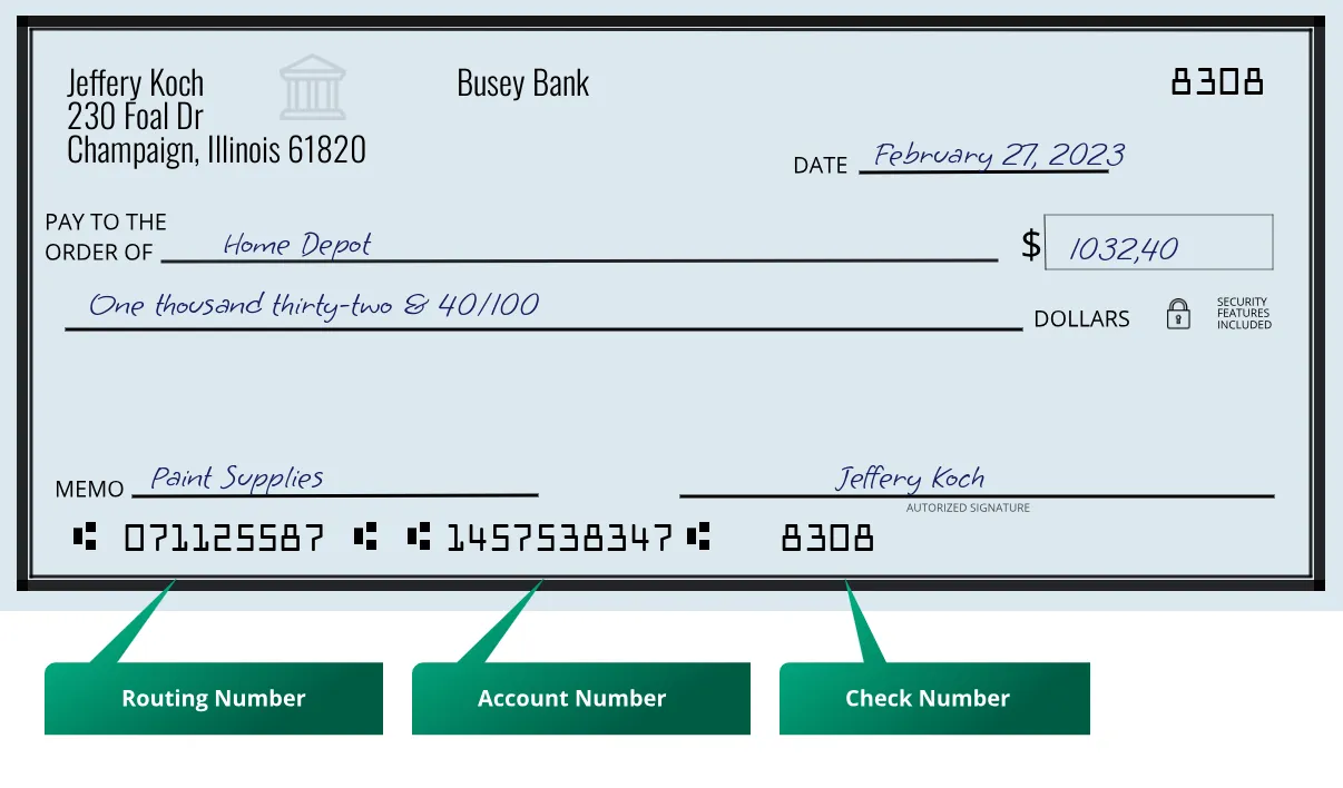 071125587 routing number Busey Bank Champaign