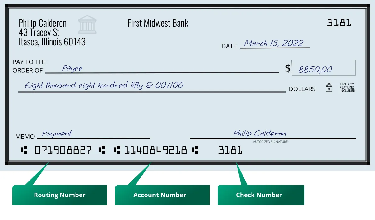 071908827 routing number First Midwest Bank Itasca