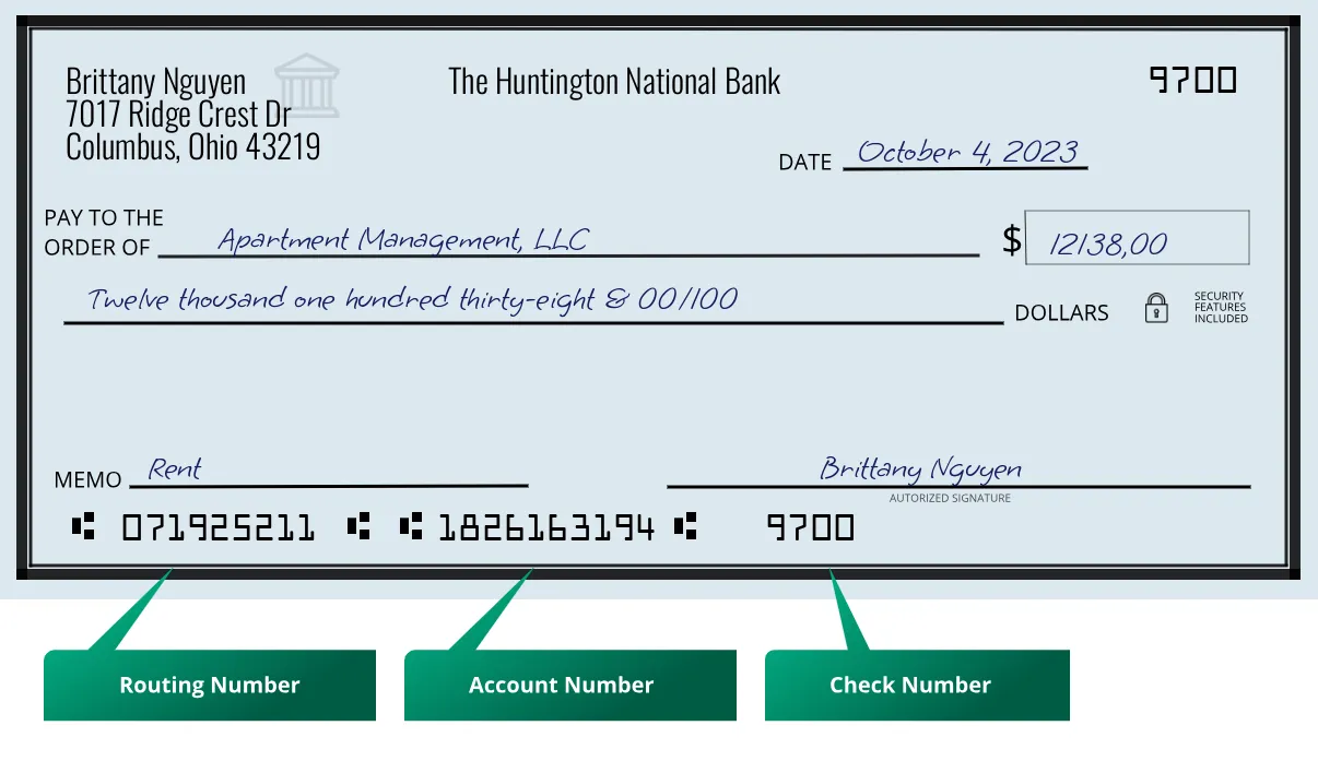 071925211 routing number The Huntington National Bank Columbus