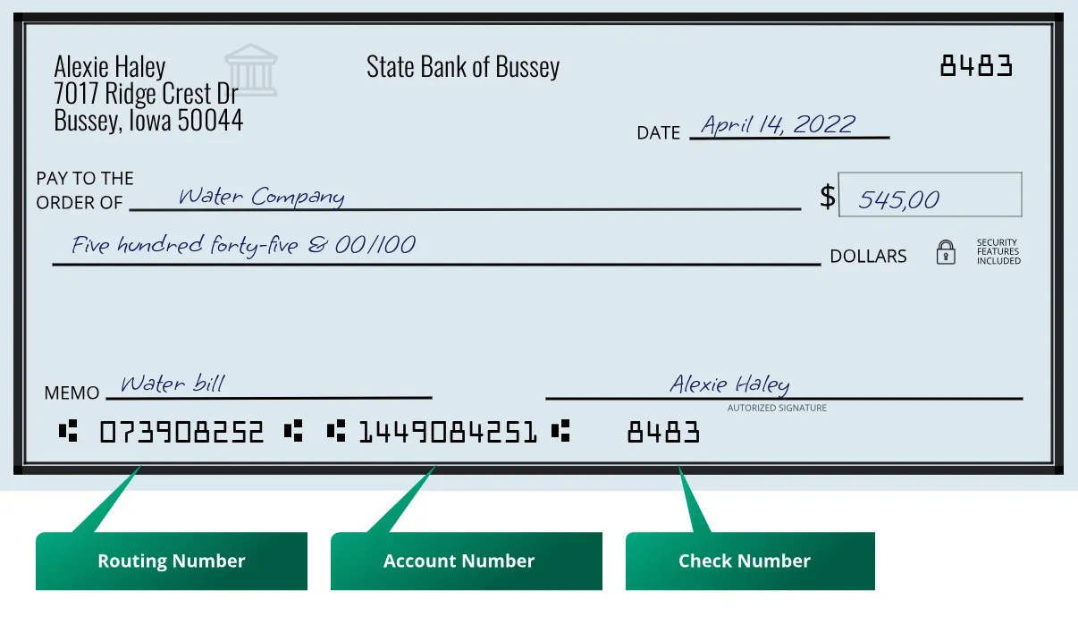 073908252 routing number State Bank Of Bussey Bussey