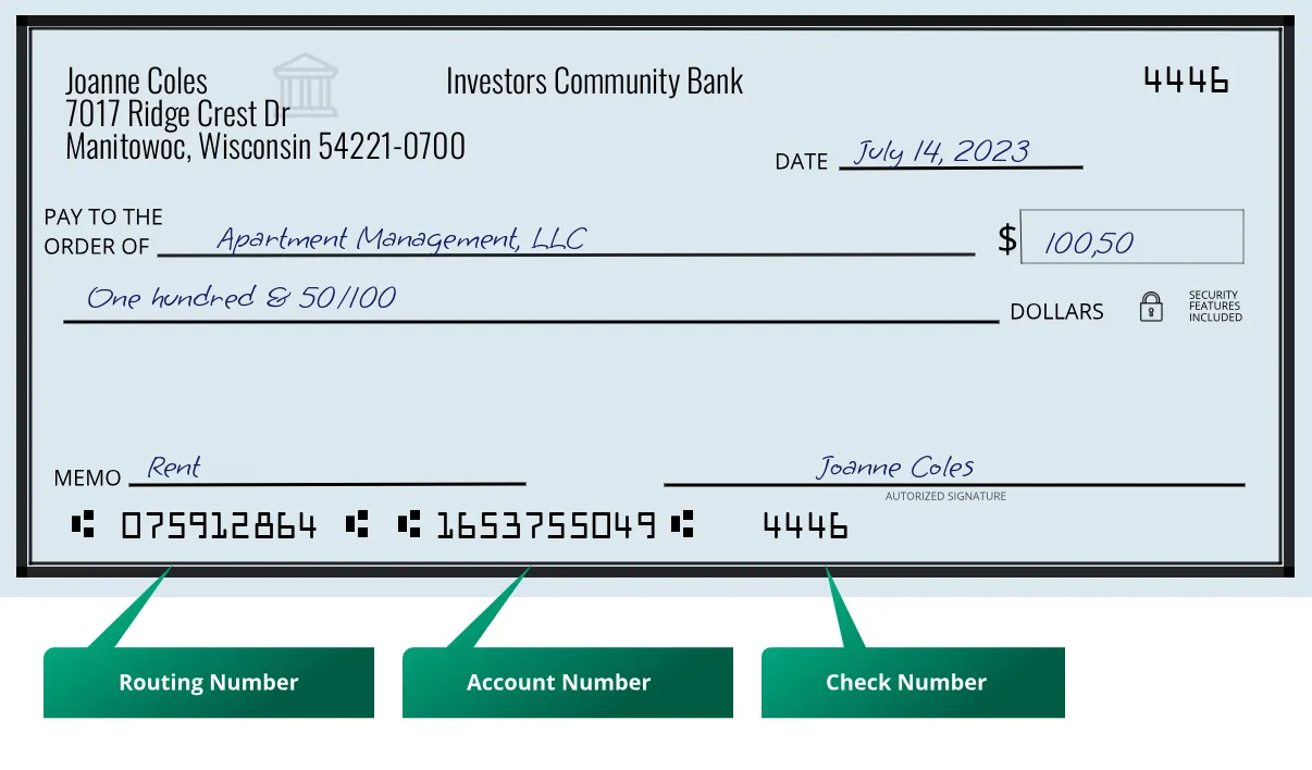 075912864 routing number Investors Community Bank Manitowoc