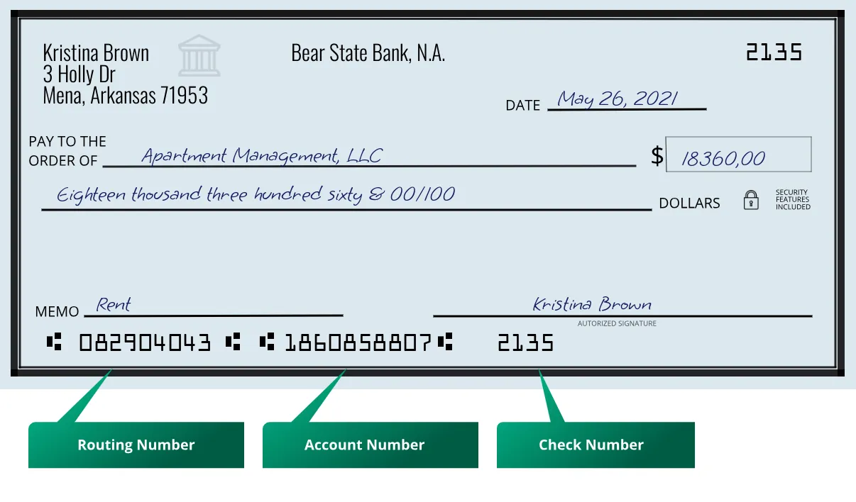 082904043 routing number Bear State Bank, N.a. Mena
