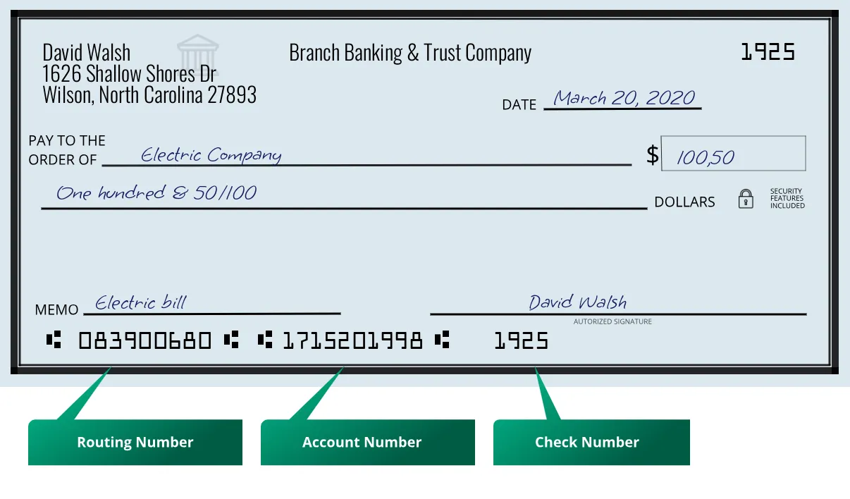 083900680 routing number Branch Banking & Trust Company Wilson