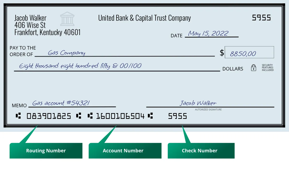 083901825 routing number United Bank & Capital Trust Company Frankfort