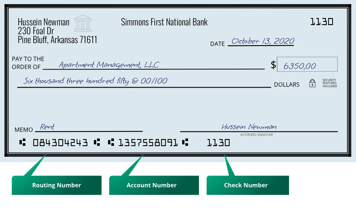 084304243 routing number Simmons First National Bank Pine Bluff