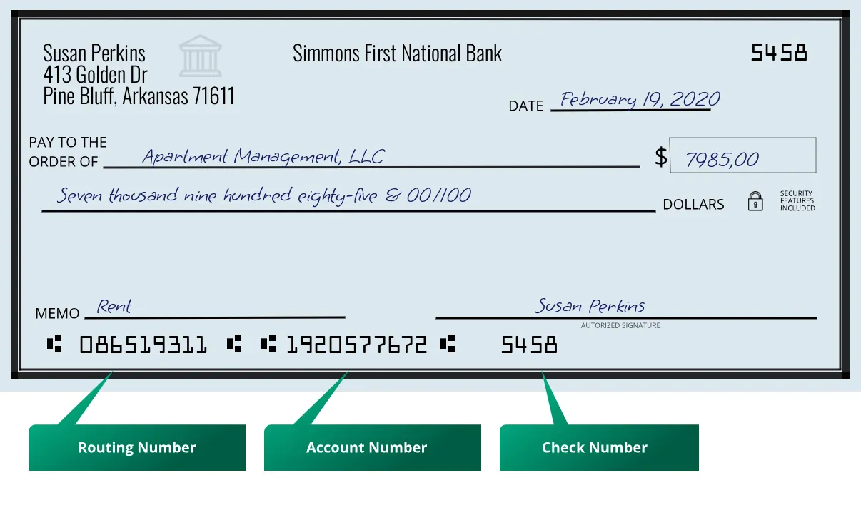 086519311 routing number Simmons First National Bank Pine Bluff