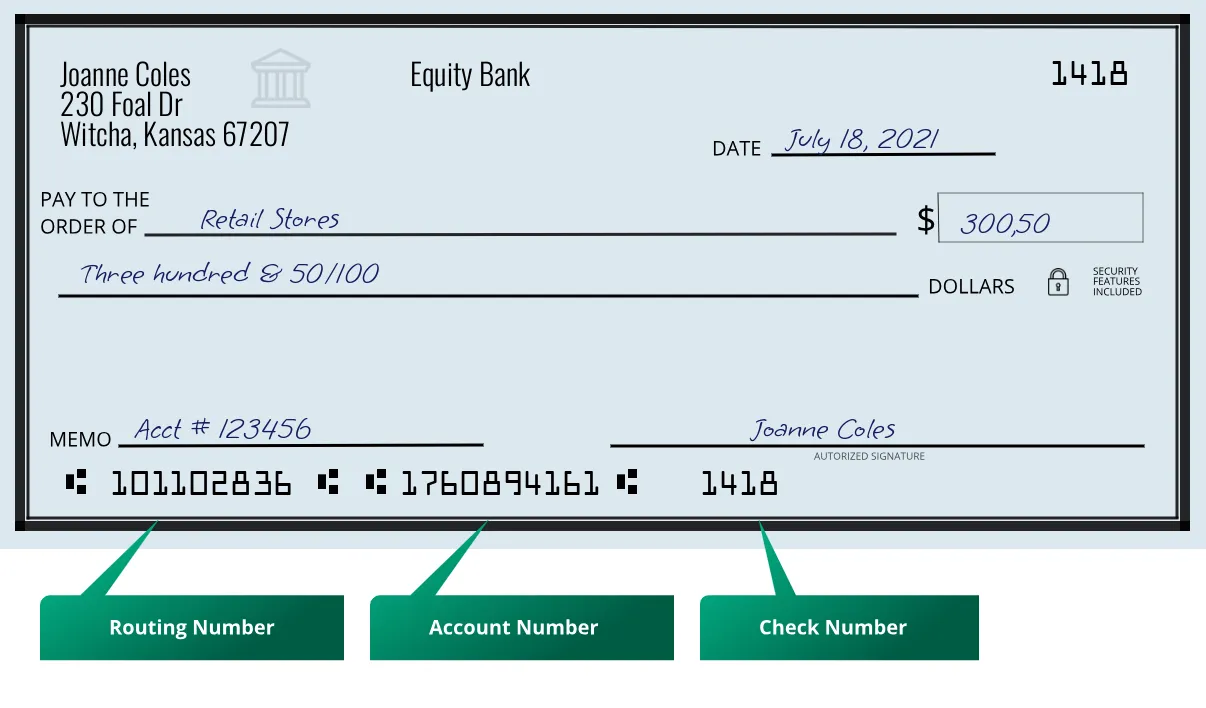101102836 routing number Equity Bank Witcha