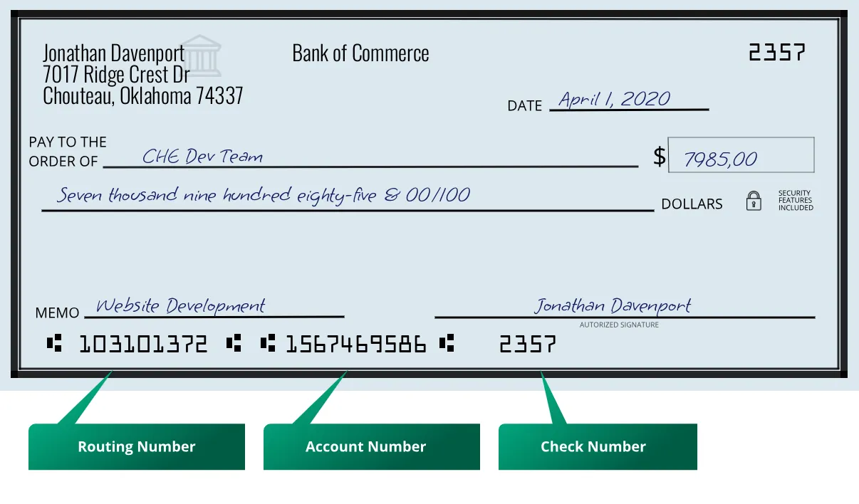 103101372 routing number Bank Of Commerce Chouteau