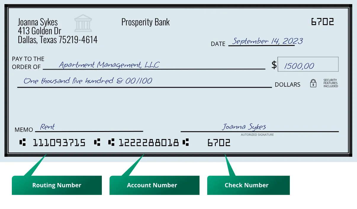 111093715 routing number Prosperity Bank Dallas